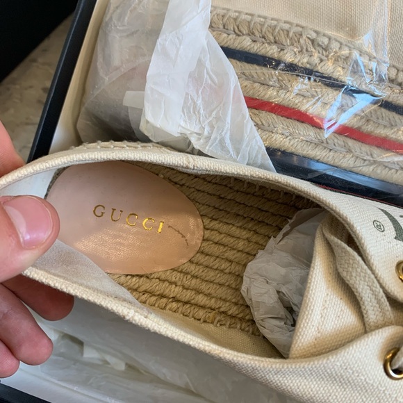 Brand new Gucci Logo Canvas Platform Espadrilles Sneakers Beige - Picture 3 of 7